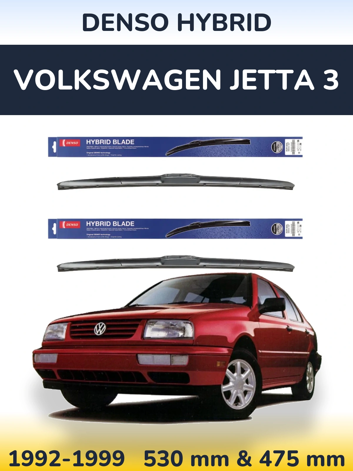 Front wiper blade set Denso Hybrid 530 & 475 mm for Volkswagen Jetta 3 1992-1999