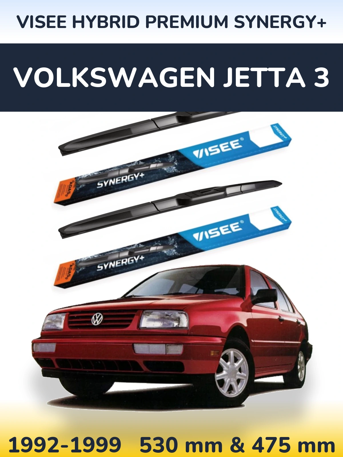 Front wiper blade set VISEE HYBRID PREMIUM SYNERGY+ 530 & 475 mm for Volkswagen Jetta 3 1992-1999