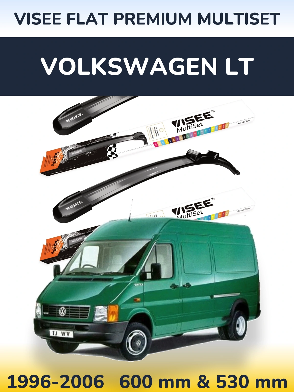Front wiper blade set VISEE FLAT PREMIUM MultiSet 600 & 530 mm for Volkswagen LT 1996-2006