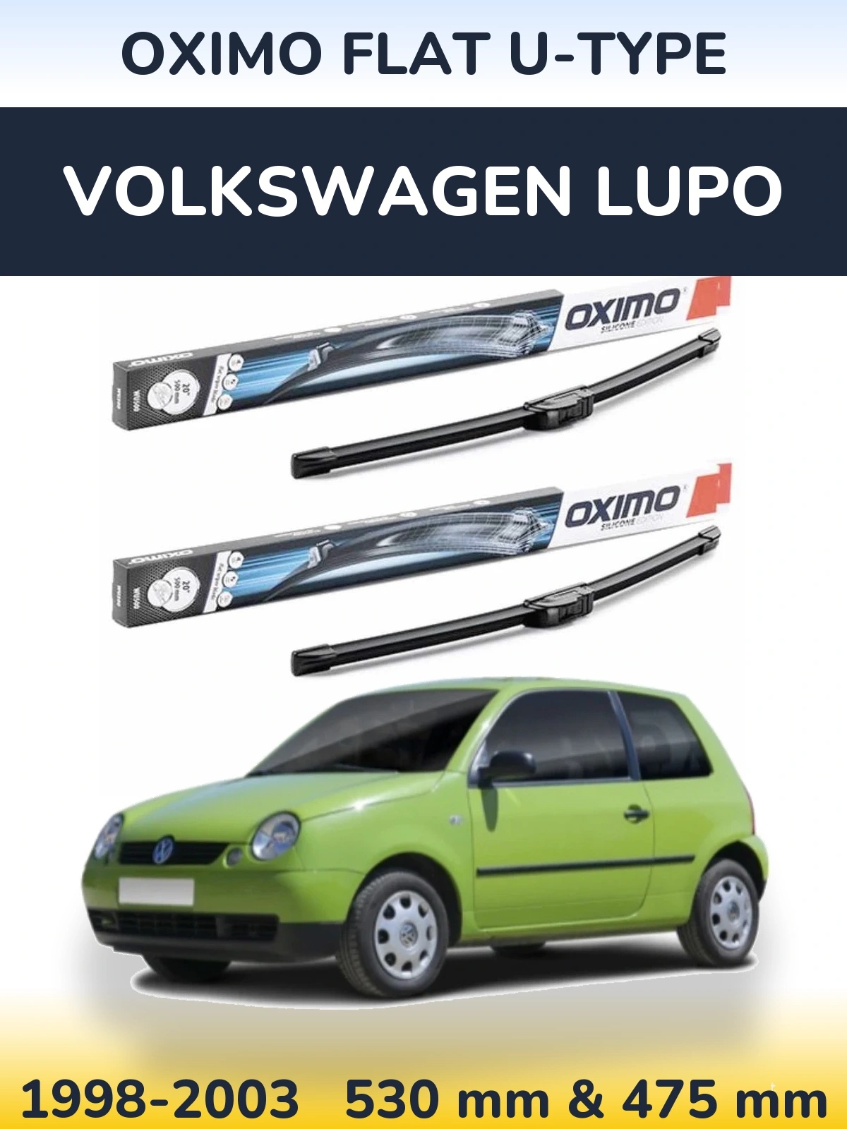 Комплект передних дворников Oximo Flat U-type 530 & 475 мм для Volkswagen Lupo 1998-2003