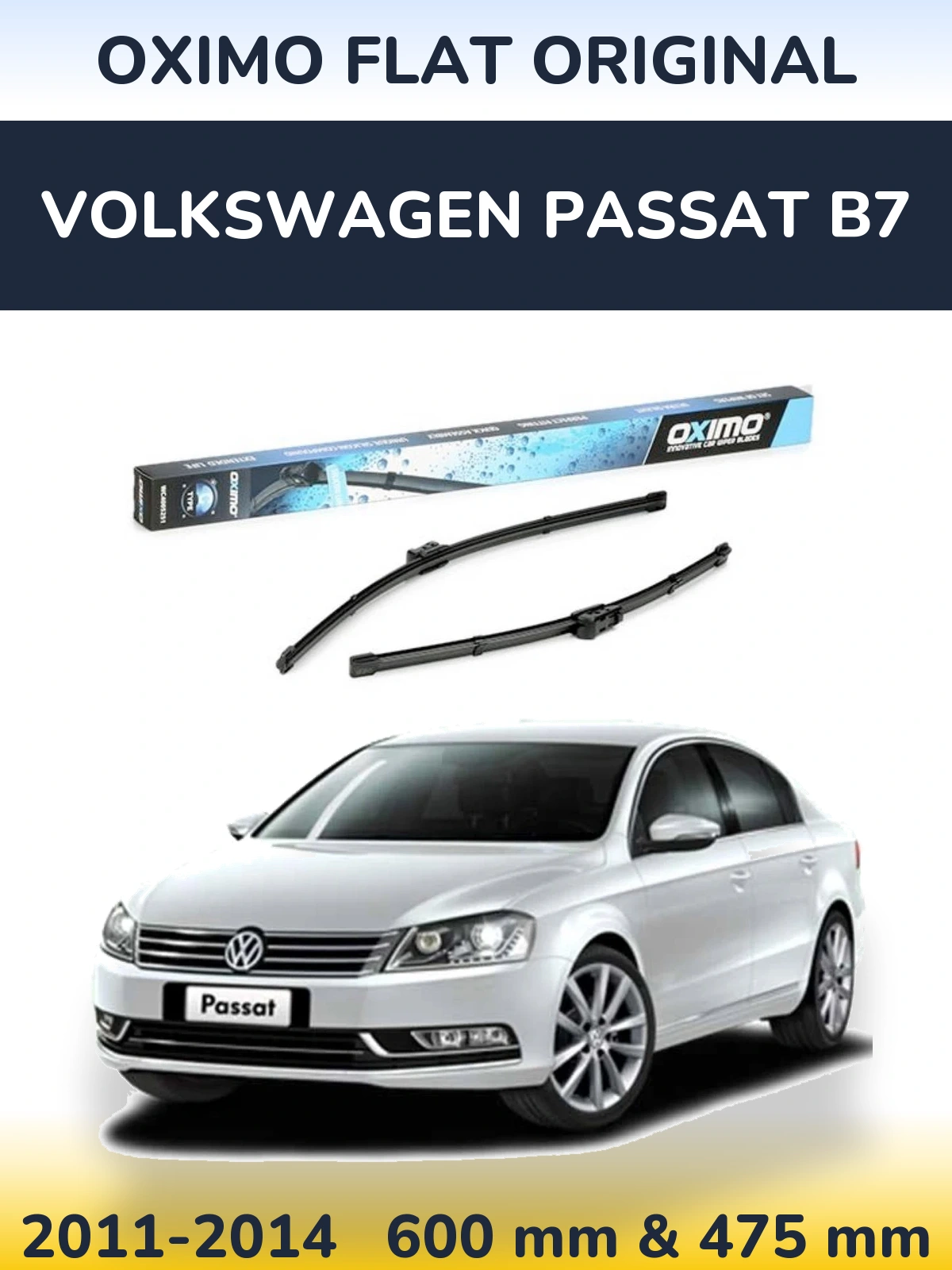 Комплект передніх щіток Oximo Flat Original 600 & 475 мм для Volkswagen Passat B7 2011-2014