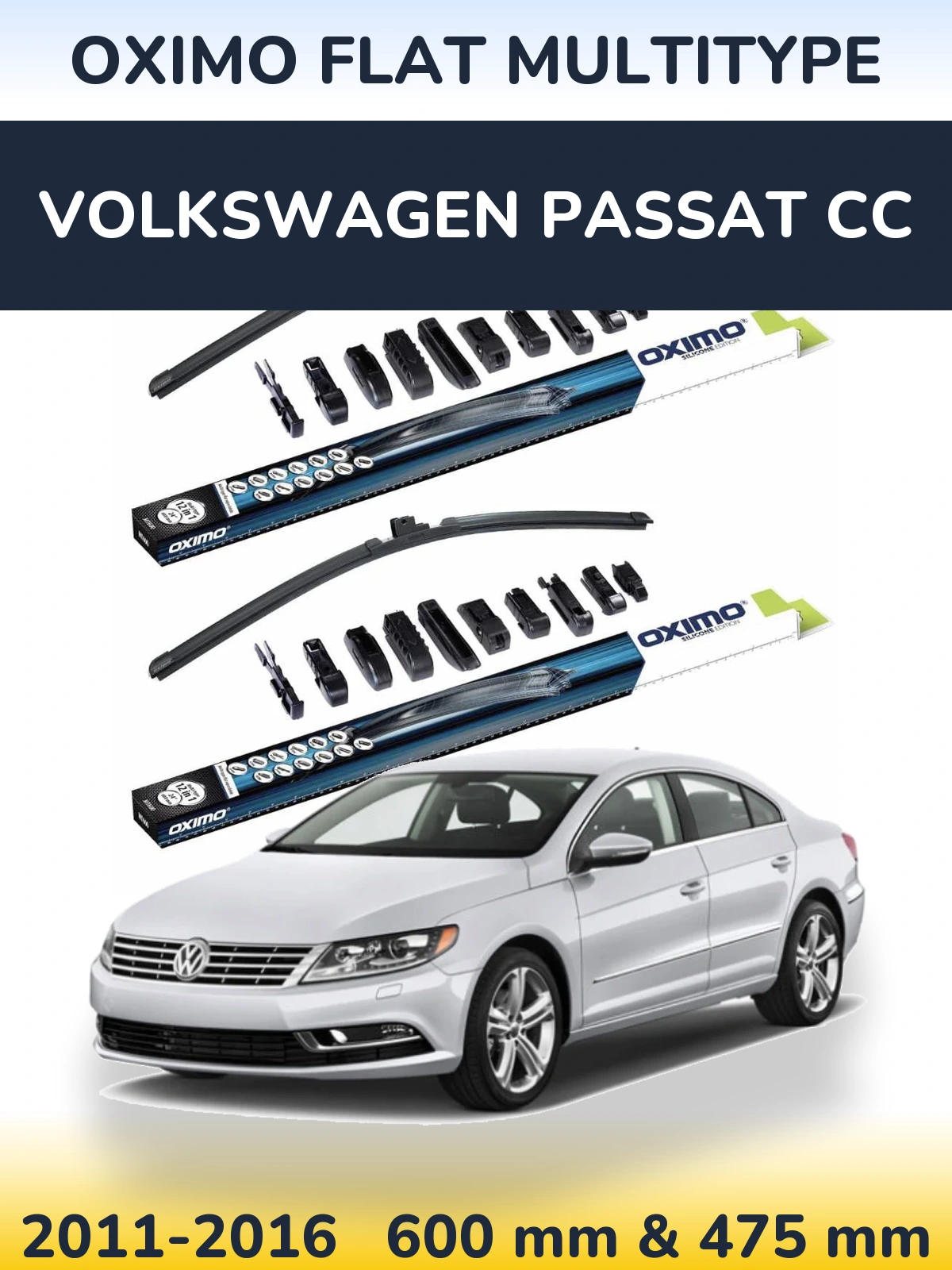 Комплект передних дворников Oximo Flat MultiТипe 600 & 475 мм для Volkswagen Passat CC 2011-2016