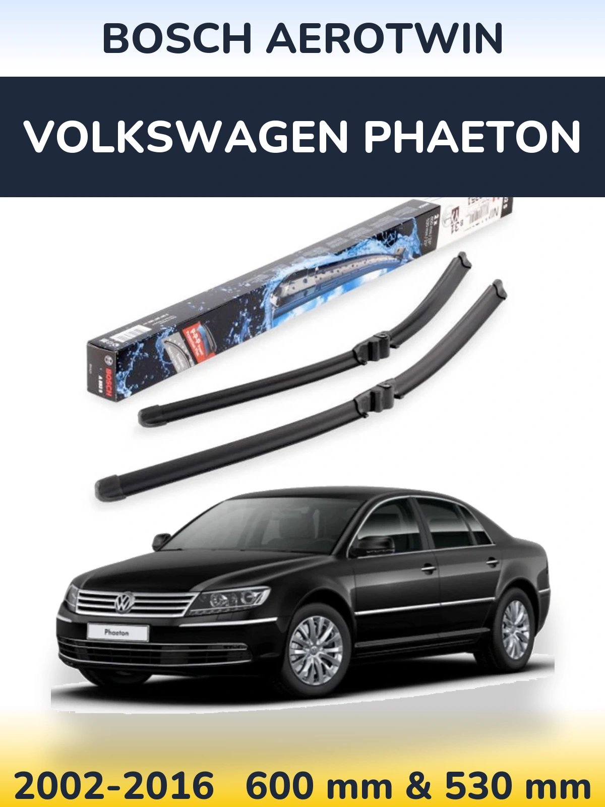 Front wiper blade set BOSCH AeroTwin 600 & 530 mm for Volkswagen Phaeton 2002-2016
