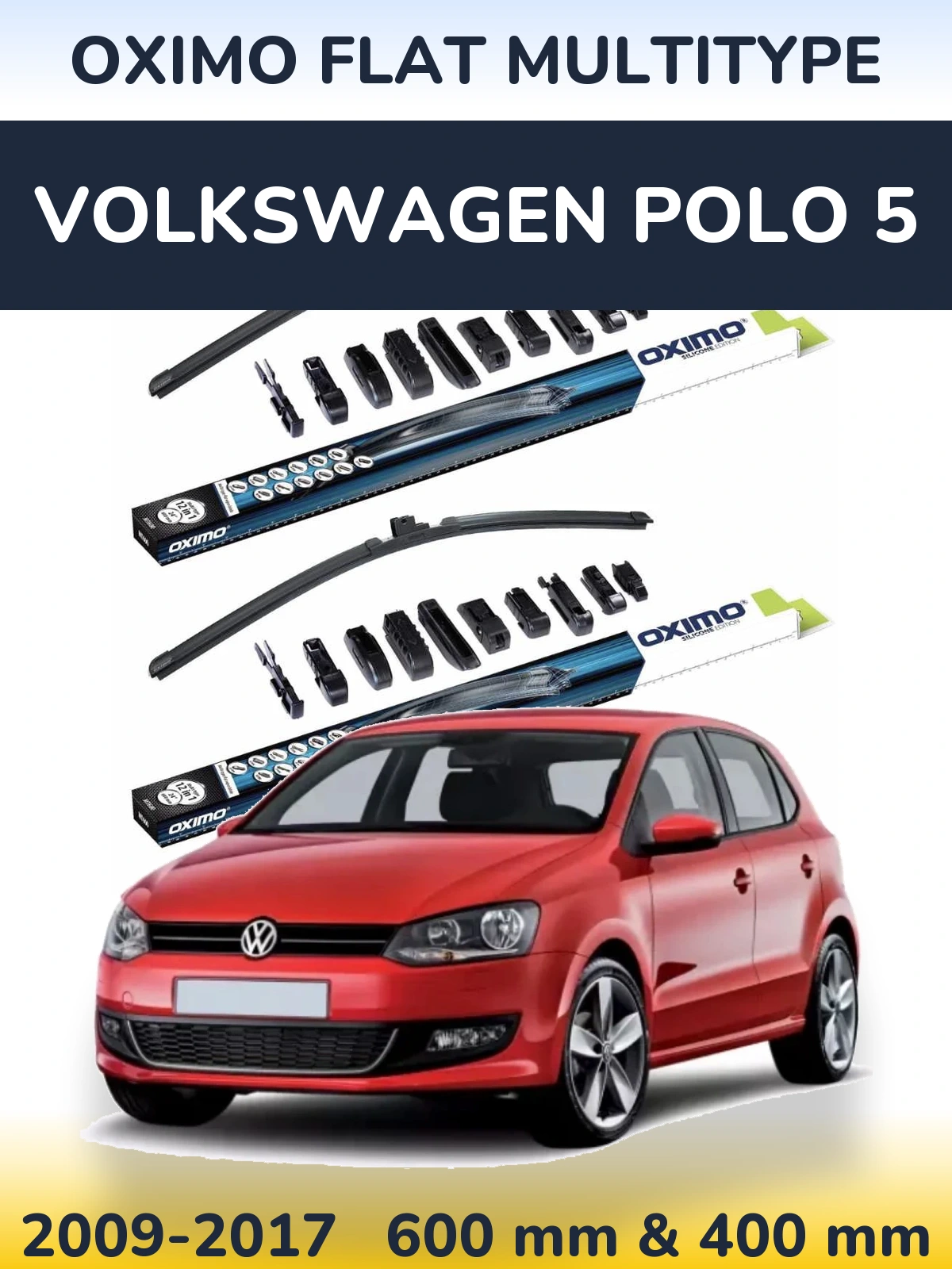 Комплект передних дворников Oximo Flat MultiТипe 600 & 400 мм для Volkswagen Polo 5 2009-2017