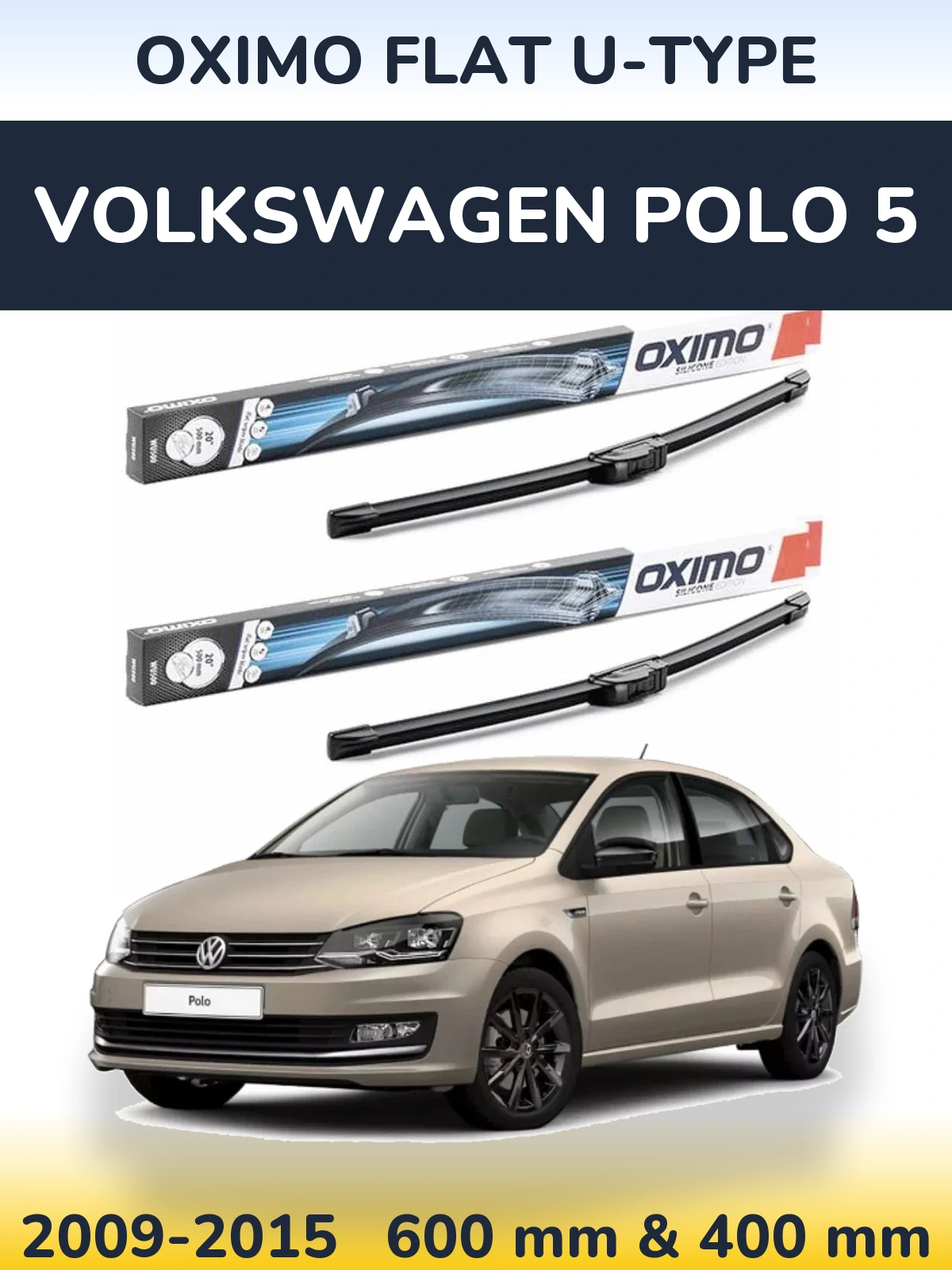 Комплект передних дворников Oximo Flat U-type 600 & 400 мм для Volkswagen Polo 5 2009-2015