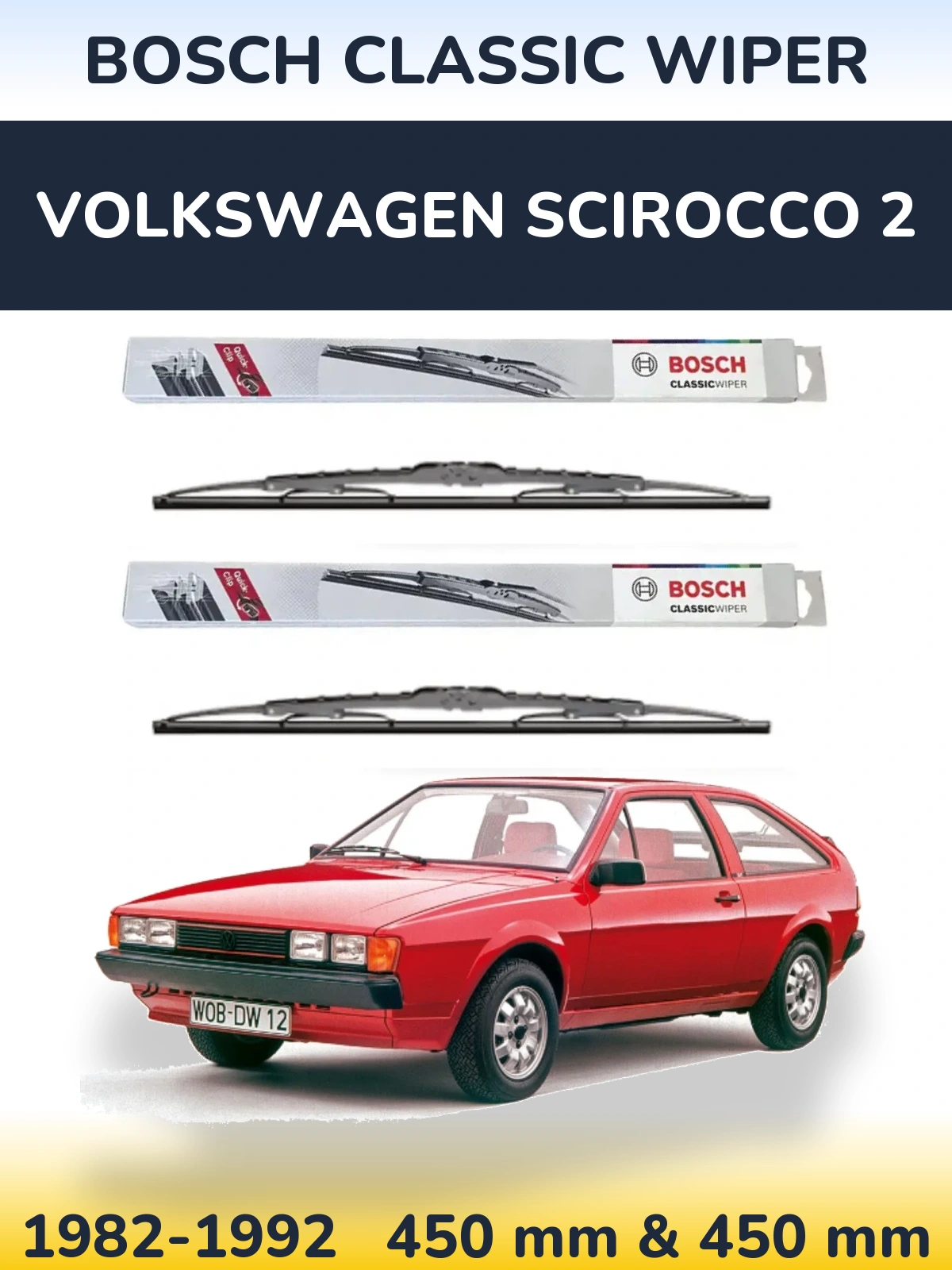 Front wiper blade set BOSCH Classic Wiper 450 & 450 mm for Volkswagen Scirocco 2 1982-1992