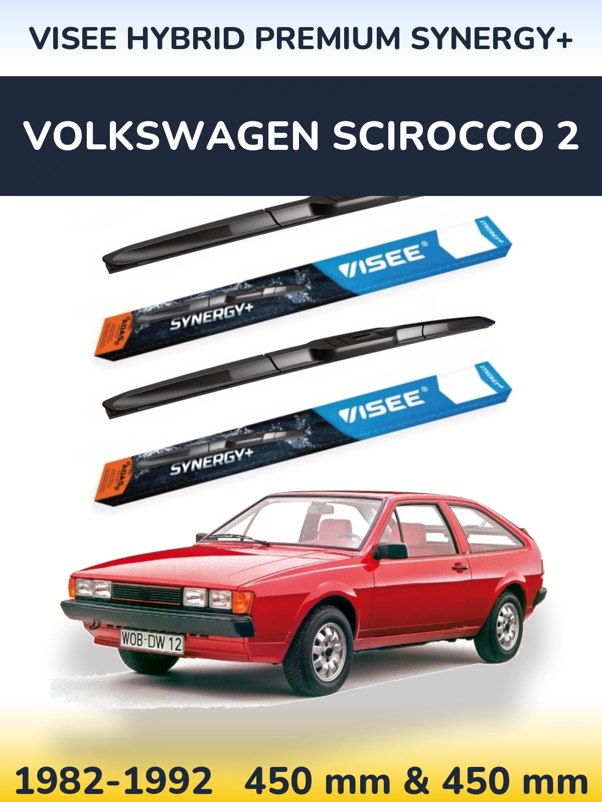 Front wiper blade set VISEE HYBRID PREMIUM SYNERGY+ 450 & 450 mm for Volkswagen Scirocco 2 1982-1992