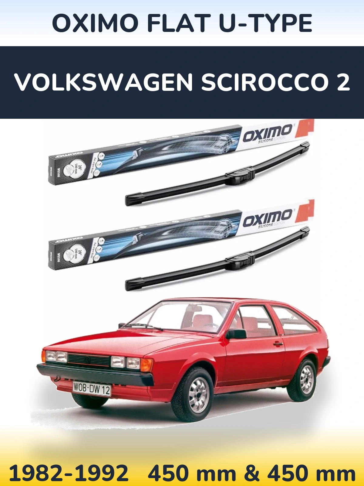 Front wiper blade set Oximo Flat U-type 450 & 450 mm for Volkswagen Scirocco 2 1982-1992