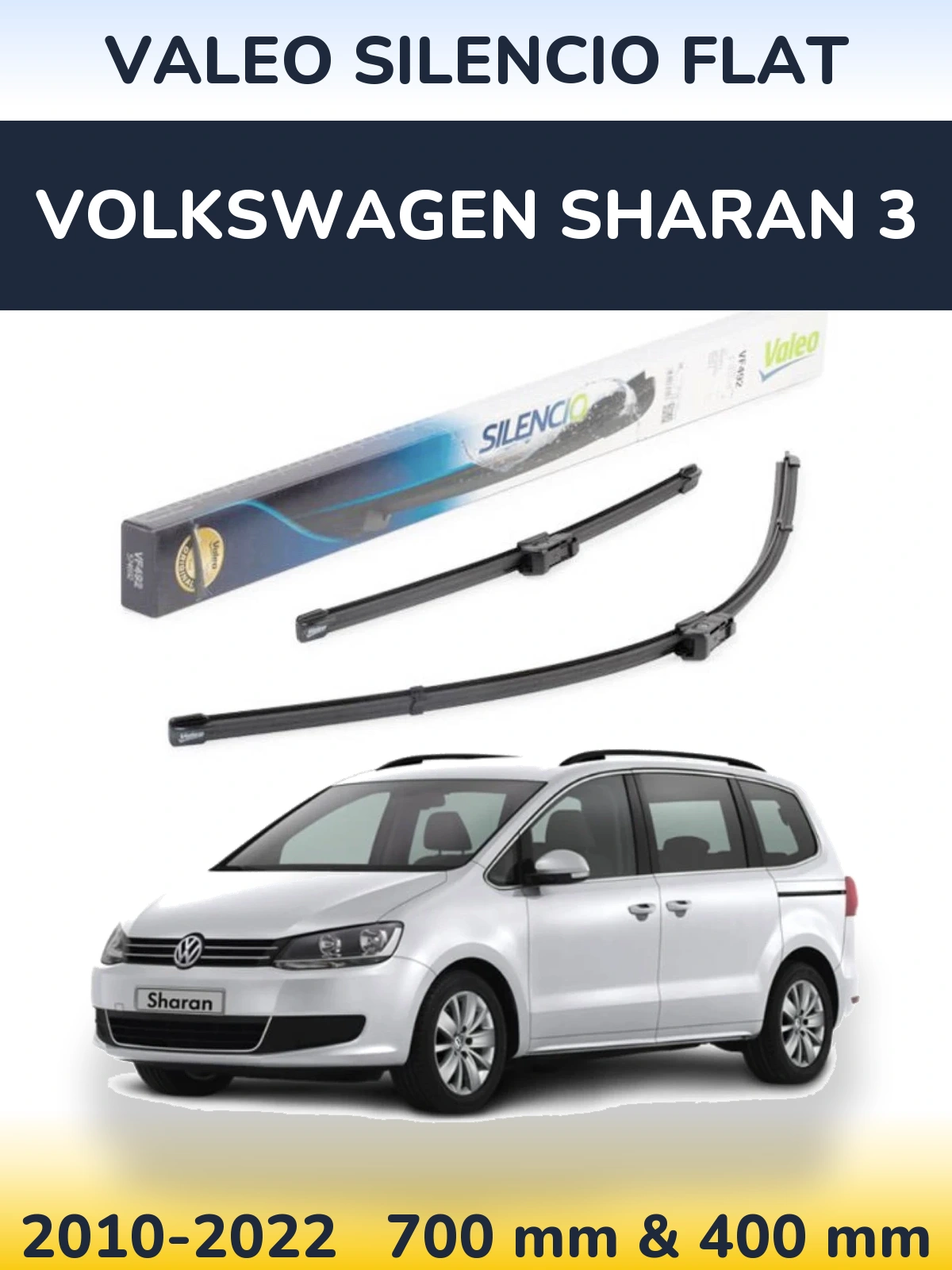 Front wiper blade set Valeo Silencio Flat 700 & 400 mm for Volkswagen Sharan 3 2010-2022
