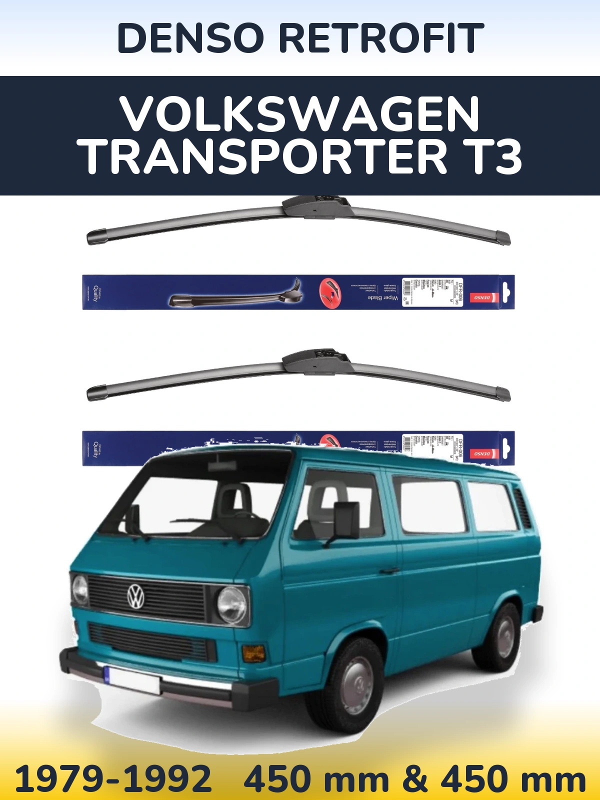 Комплект передніх щіток Denso Retrofit 450 & 450 мм для Volkswagen Transporter T3 1979-1992