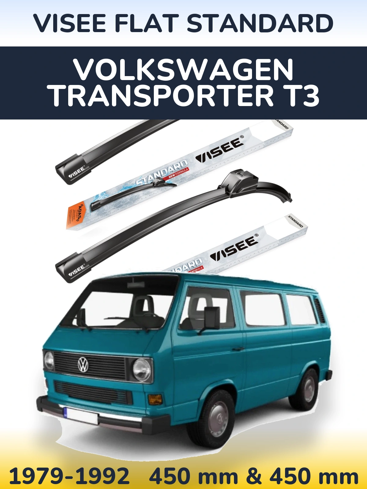 Front wiper blade set VISEE FLAT STANDARD 450 & 450 mm for Volkswagen Transporter T3 1979-1992