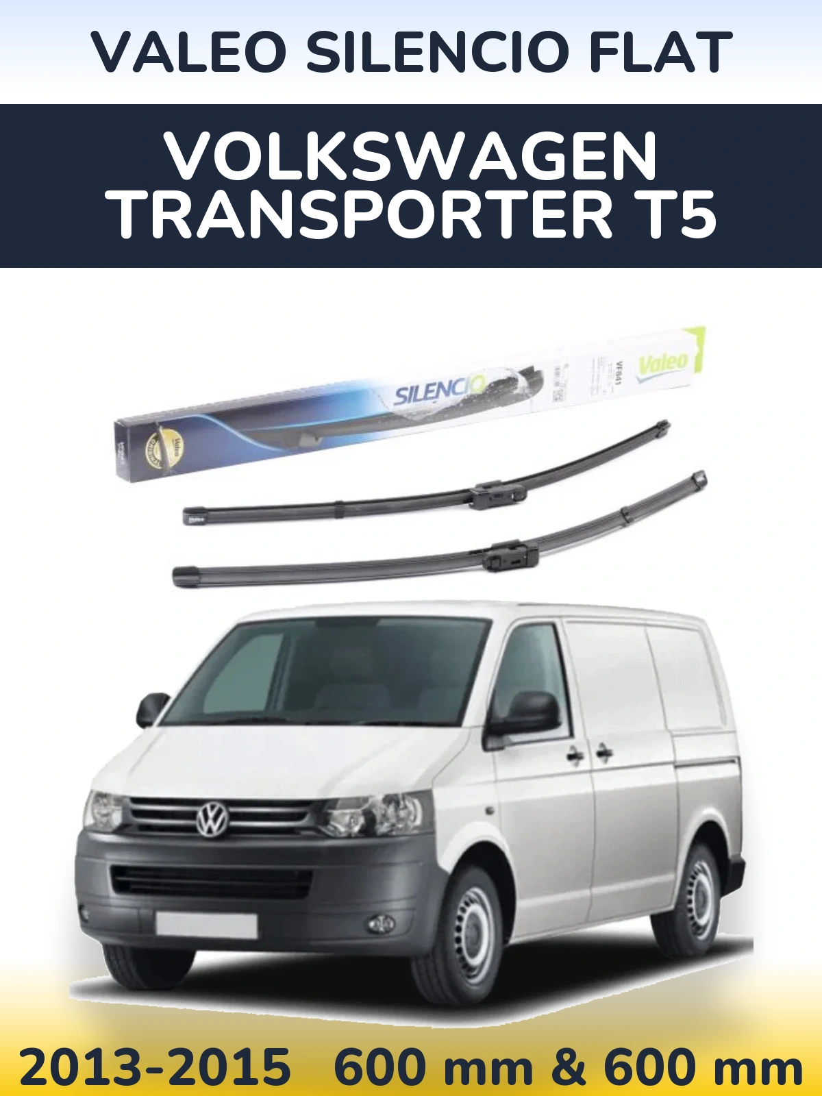 Front wiper blade set Valeo Silencio Flat 600 & 600 mm for Volkswagen Transporter T5 2013-2015