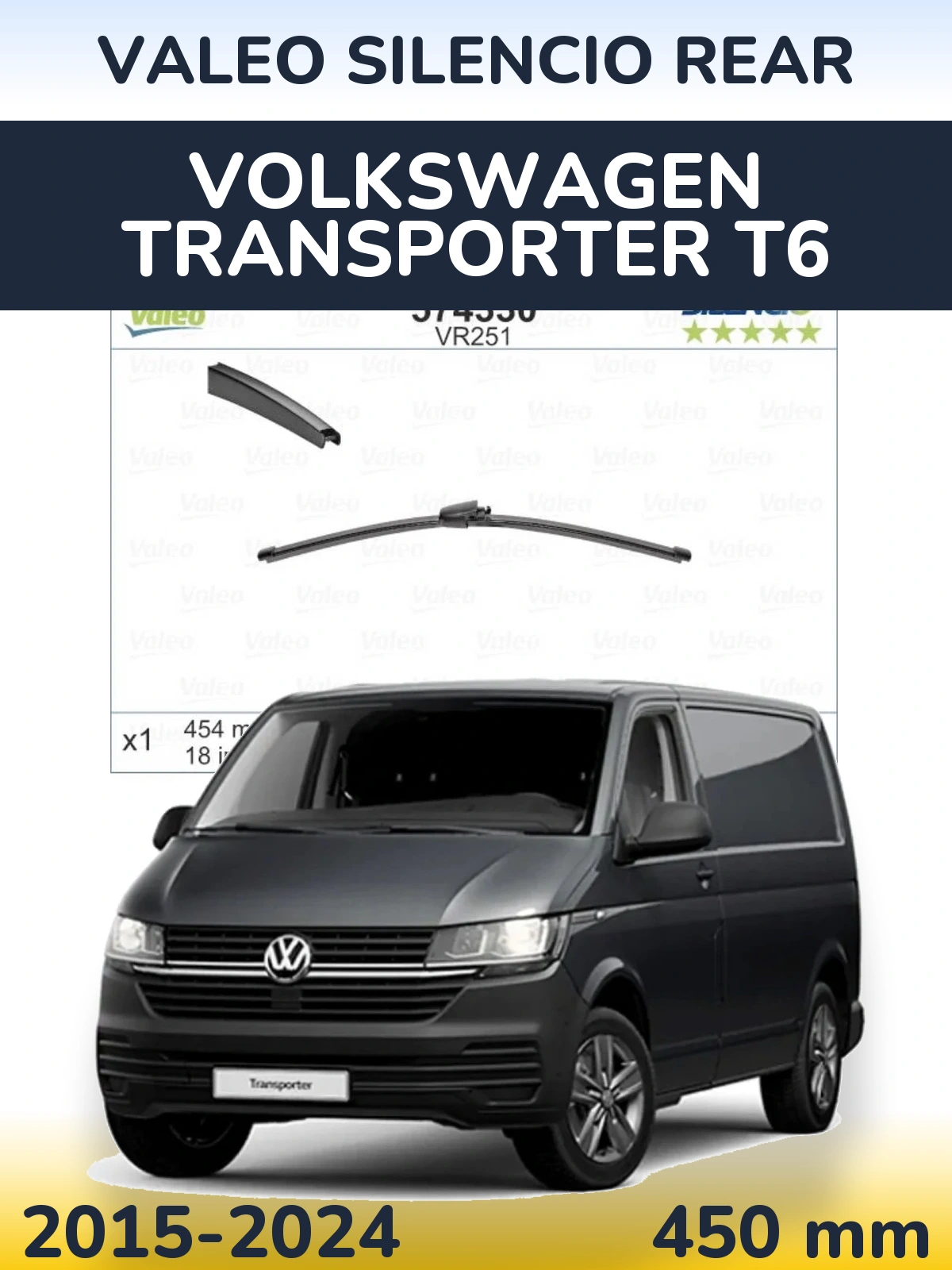 Rear wiper blade Valeo Silencio Rear 454 mm for Volkswagen Transporter T6 2015-2024