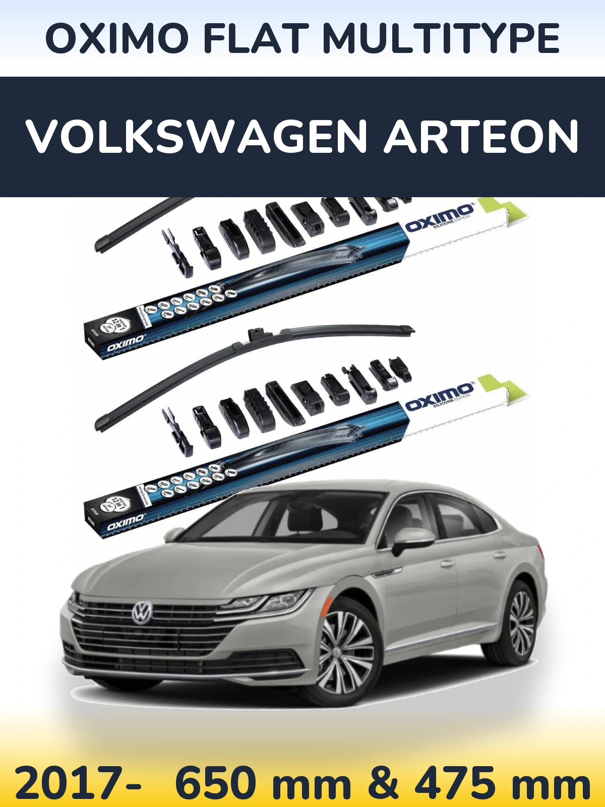 Front wiper blade set Oximo Flat MultiTypee 650 & 475 mm for Volkswagen Arteon 2017-2026