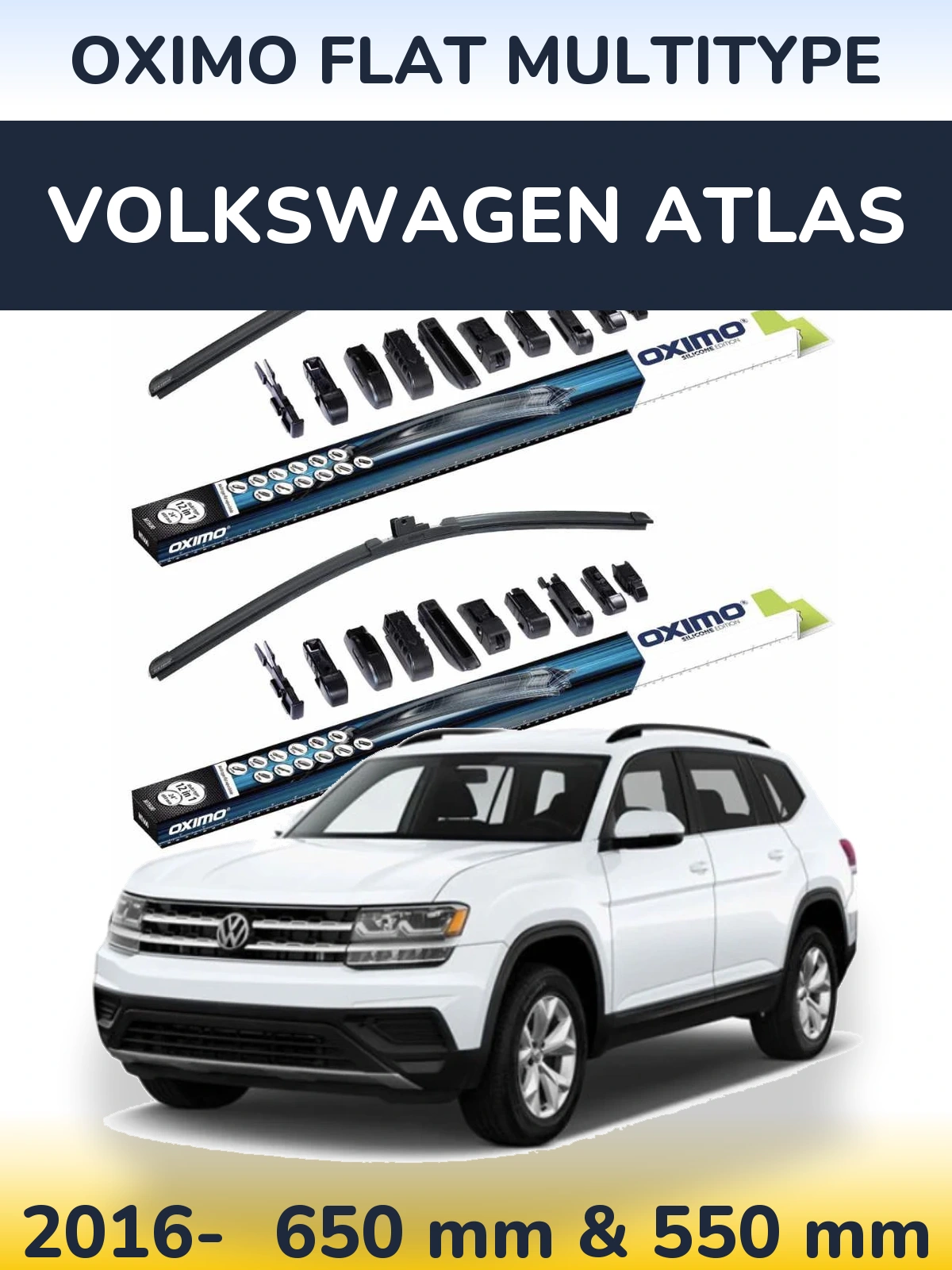 Front wiper blade set Oximo Flat MultiTypee 650 & 550 mm for Volkswagen Atlas 2016-2026