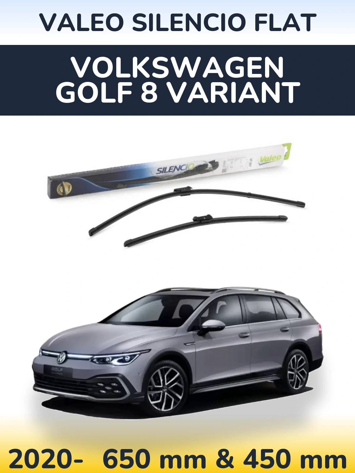 Front wiper blade set Valeo Silencio Flat 650 & 450 mm for Volkswagen Golf 8 Variant 2020-2026