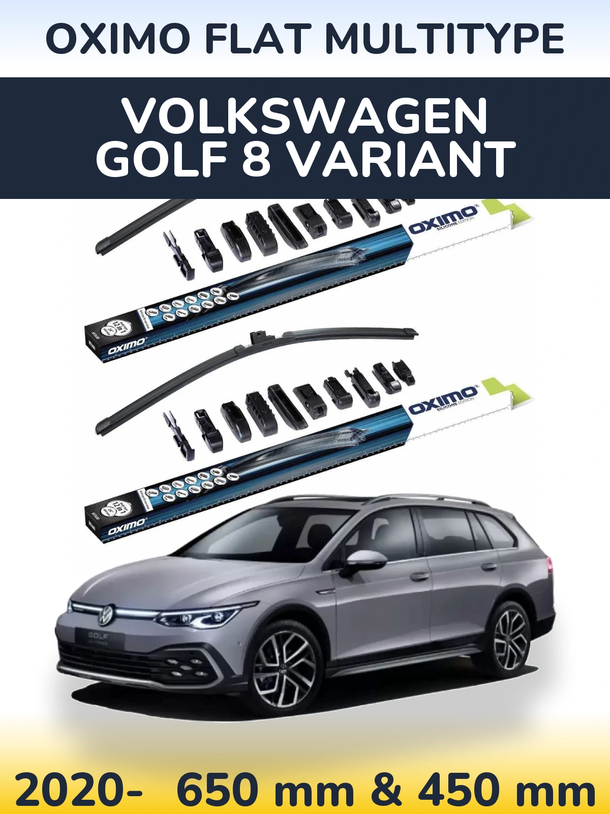 Комплект передних дворников Oximo Flat MultiТипe 650 & 450 мм для Volkswagen Golf 8 Variant 2020-2026