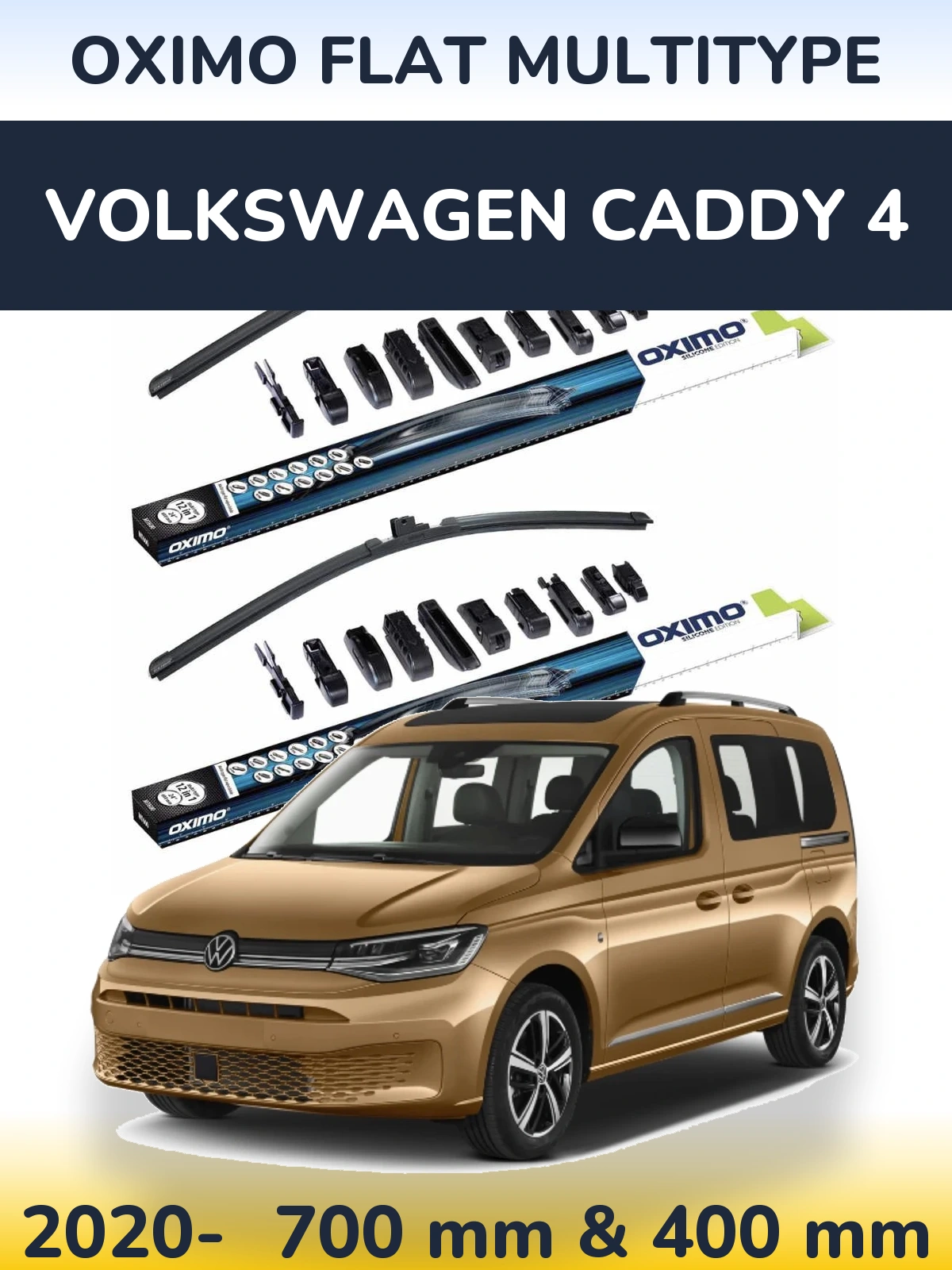 Front wiper blade set Oximo Flat MultiTypee 700 & 400 mm for Volkswagen Caddy 4 2020-2026