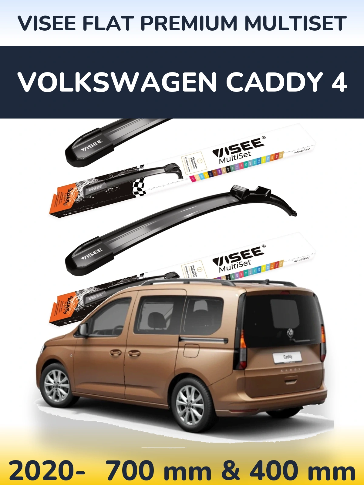 Front wiper blade set VISEE FLAT PREMIUM MultiSet 700 & 400 mm for Volkswagen Caddy 4 2020-2026