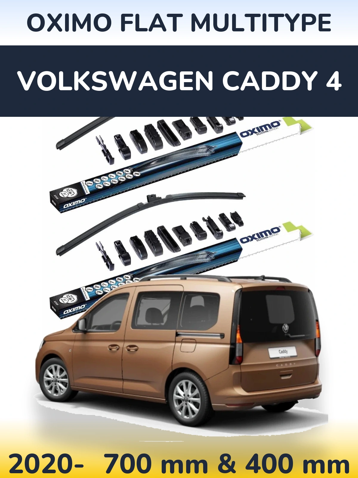Front wiper blade set Oximo Flat MultiTypee 700 & 400 mm for Volkswagen Caddy 4 2020-2026