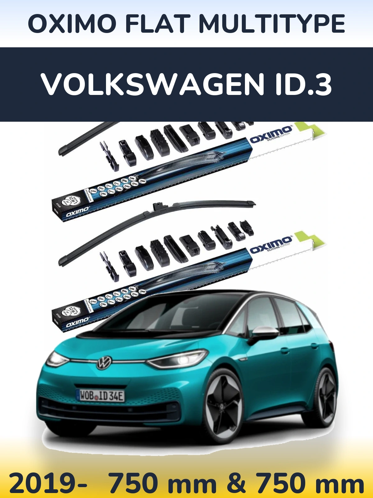 Front wiper blade set Oximo Flat MultiTypee 750 & 750 mm for Volkswagen ID.3 2019-2026