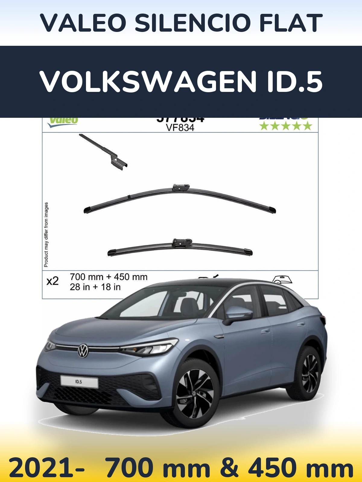 Front wiper blade set Valeo Silencio Flat 700 & 450 mm for Volkswagen ID.5 2021-2026