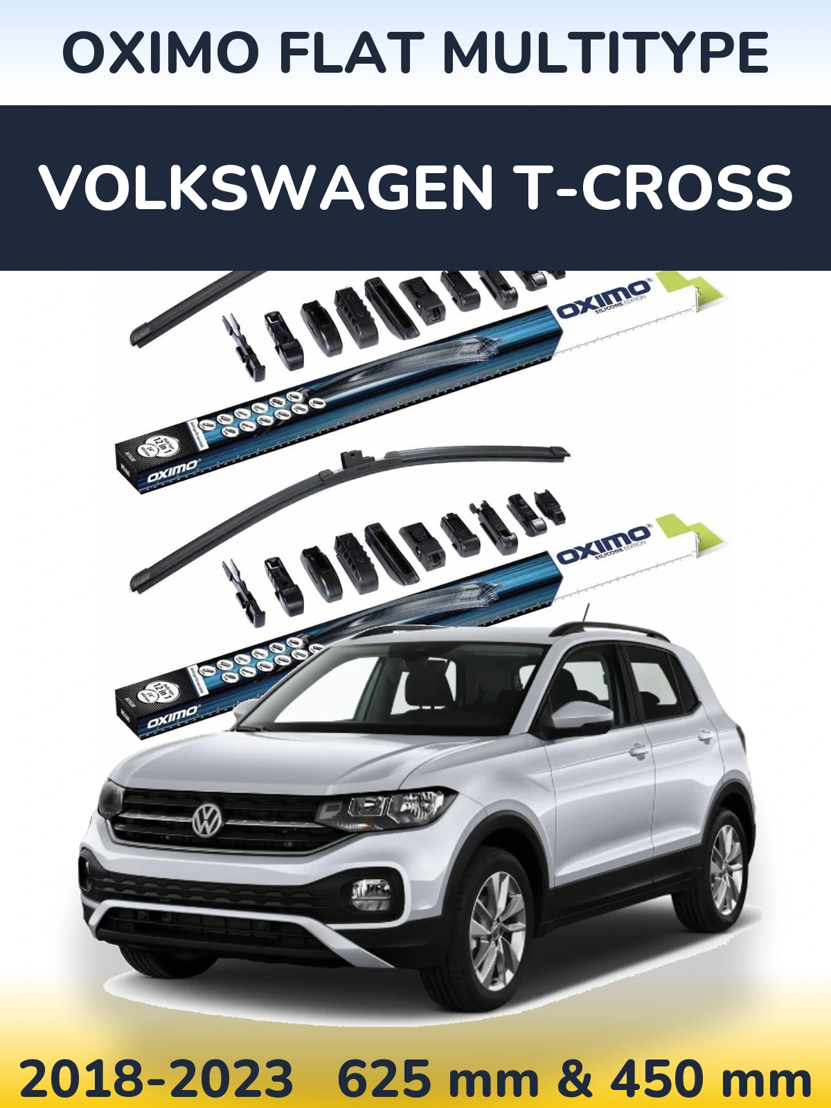 Front wiper blade set Oximo Flat MultiTypee 600 & 450 mm for Volkswagen T-Cross 2018-2023