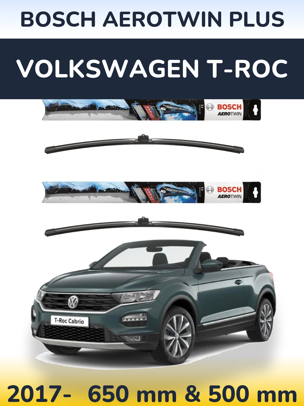 Front wiper blade set BOSCH AeroTwin Plus 650 & 500 mm for Volkswagen T-Roc 2017-2026