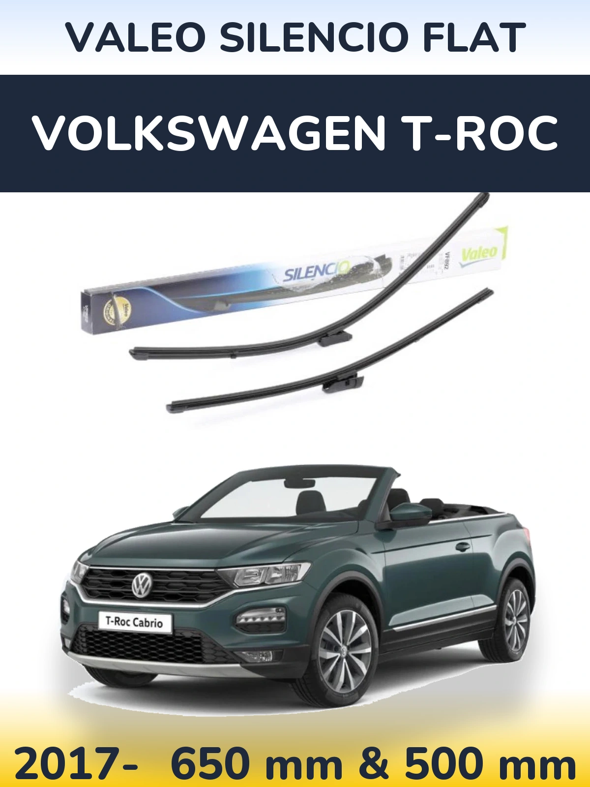 Front wiper blade set Valeo Silencio Flat 630 & 500 mm for Volkswagen T-Roc 2017-2026
