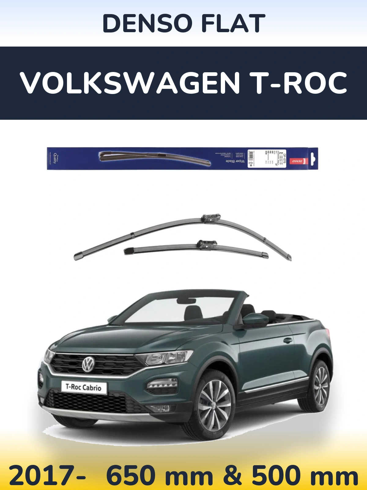 Front wiper blade set Denso Flat 630 & 500 mm for Volkswagen T-Roc 2017-2026