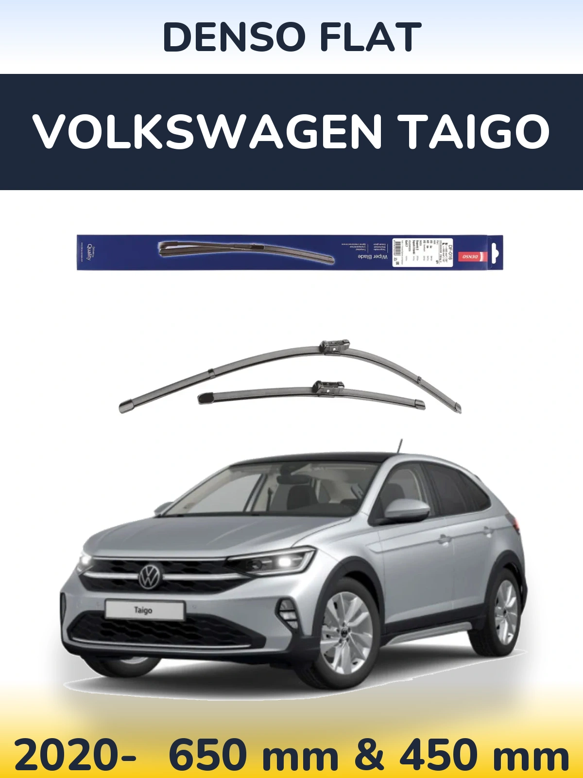 Front wiper blade set Denso Flat 650 & 450 mm for Volkswagen Taigo 2020-2026