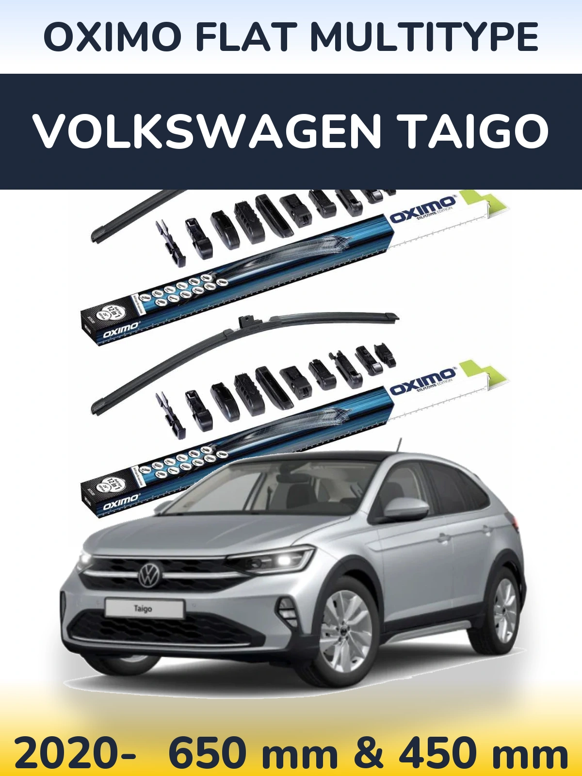 Комплект передніх щіток Oximo Flat MultiТипe 650 & 450 мм для Volkswagen Taigo 2020-2026