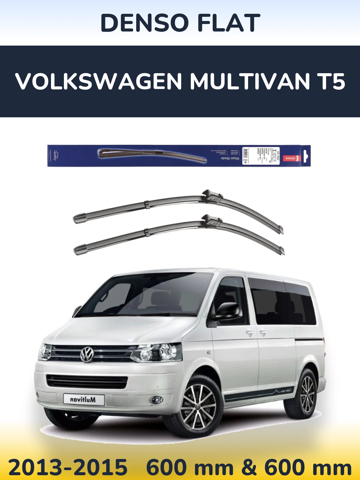 Front wiper blade set Denso Flat 600 & 600 mm for Volkswagen Multivan T5 2013-2015