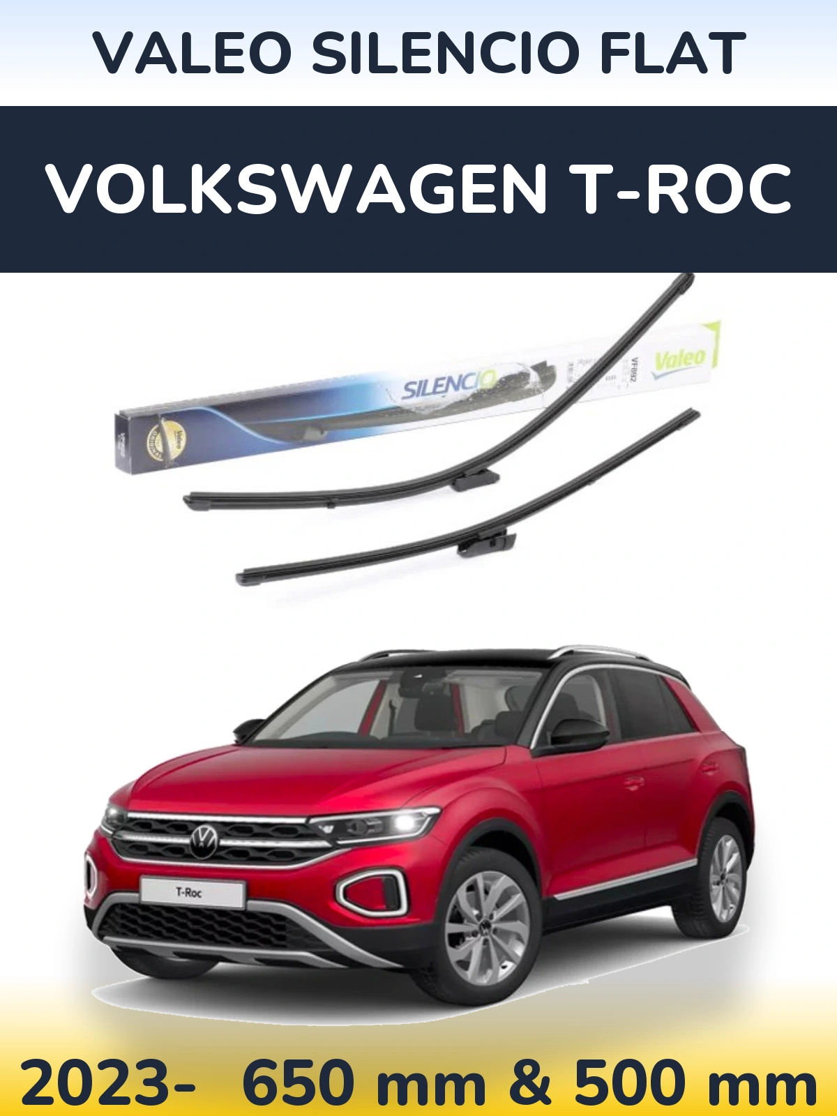 Front wiper blade set Valeo Silencio Flat 630 & 500 mm for Volkswagen T-Roc 2023-2026