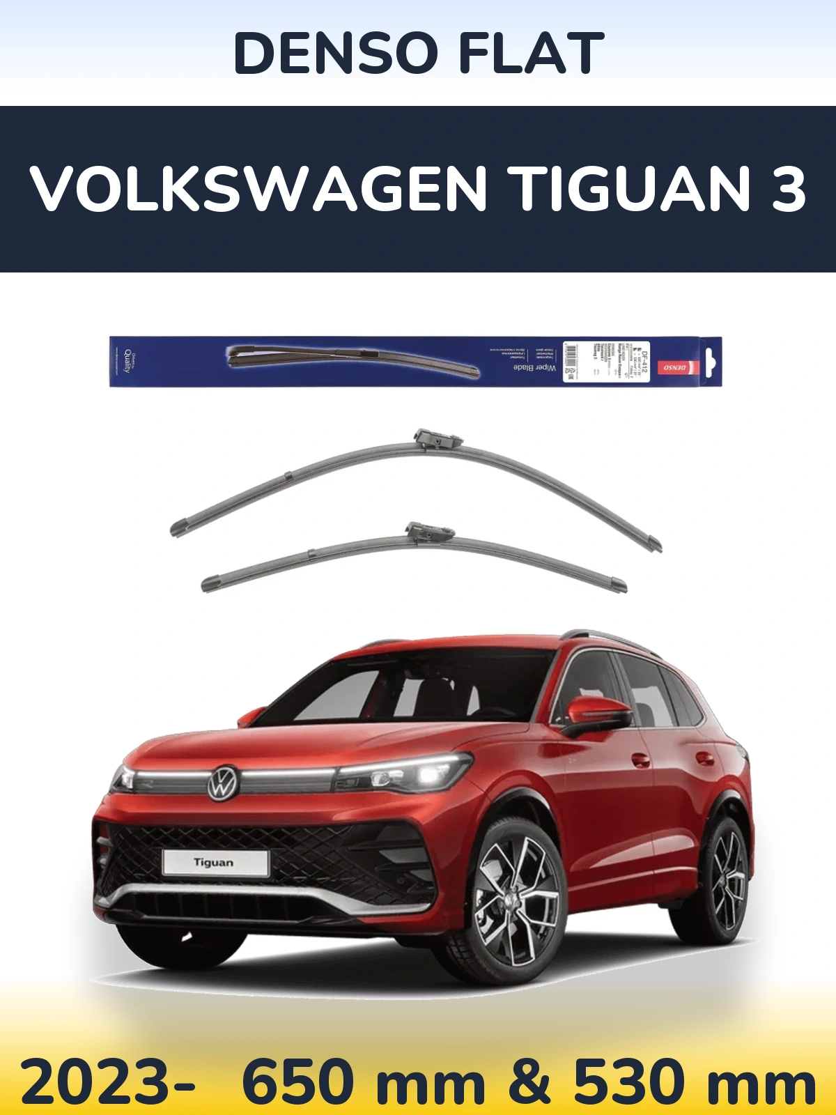 Front wiper blade set Denso Flat 650 & 530 mm for Volkswagen Tiguan 3 2023-2026