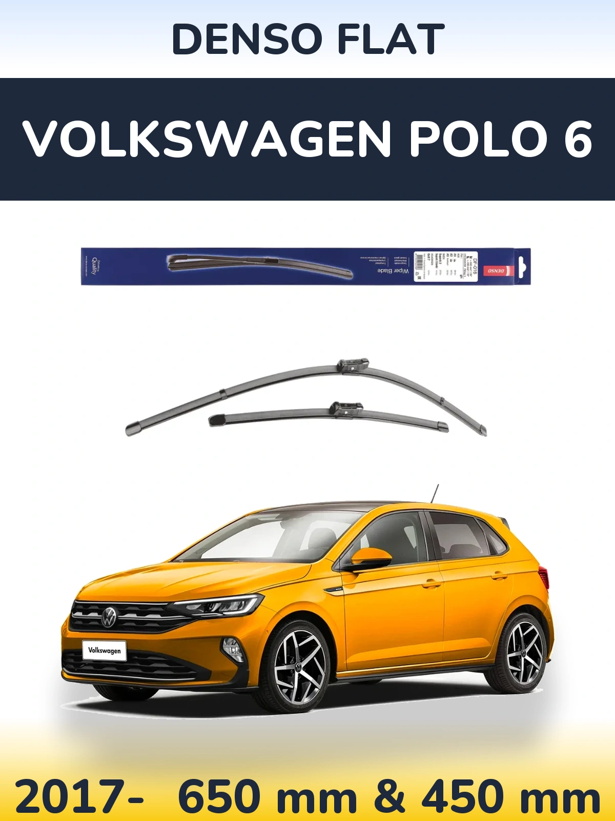 Front wiper blade set Denso Flat 650 & 450 mm for Volkswagen Polo 6 2017-2026