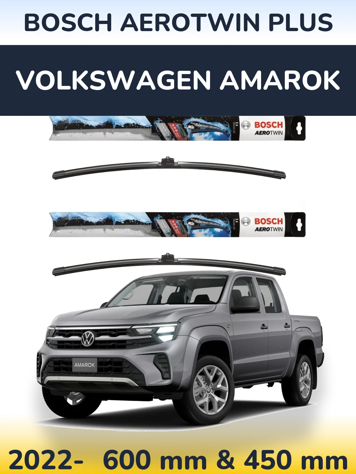 Комплект передніх щіток BOSCH AeroTwin Plus 600 & 450 мм для Volkswagen Amarok 2022-2026