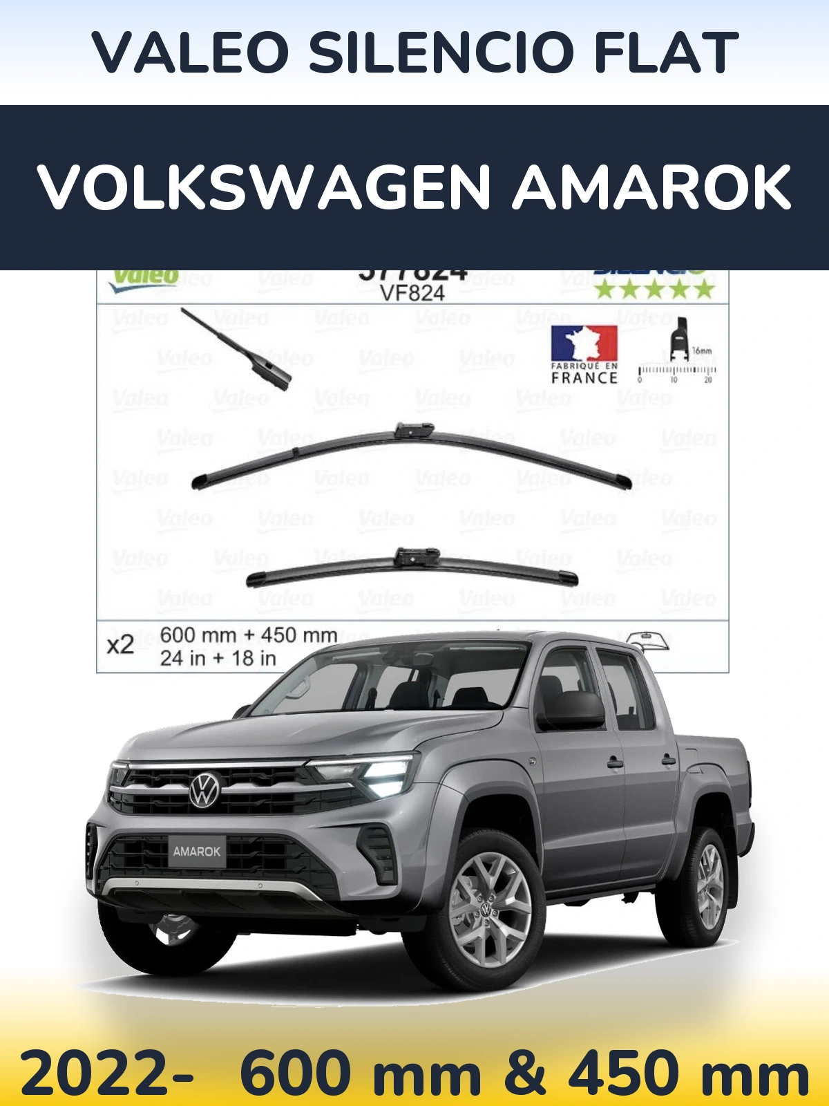 Комплект передних дворников Valeo Silencio Flat 600 & 450 мм для Volkswagen Amarok 2022-2026