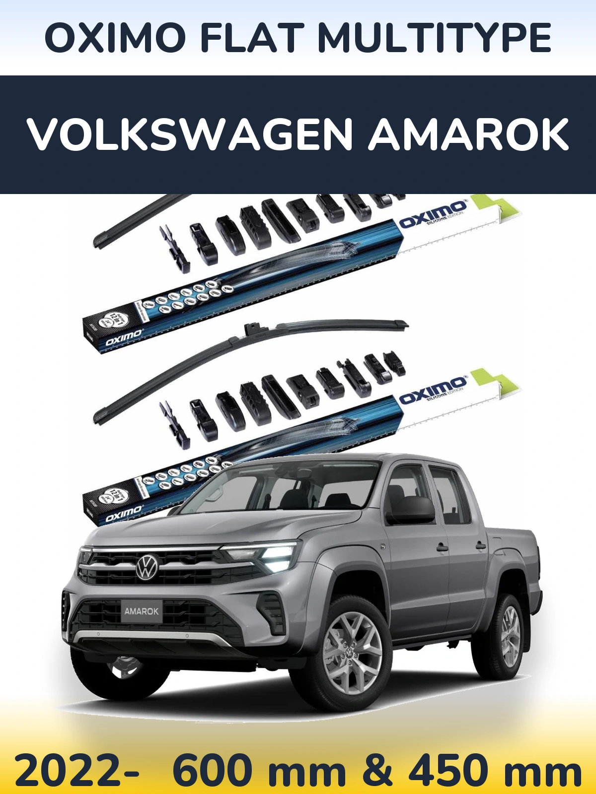 Front wiper blade set Oximo Flat MultiTypee 600 & 450 mm for Volkswagen Amarok 2022-2026