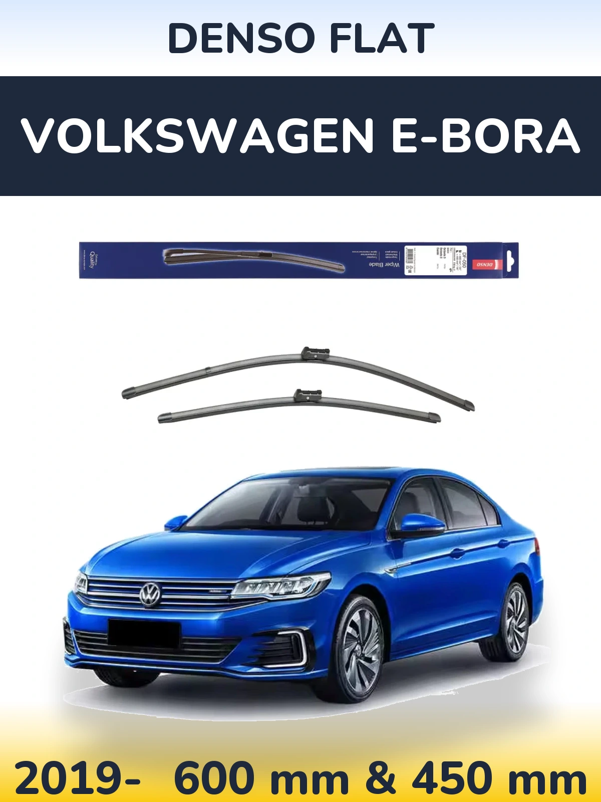 Front wiper blade set Denso Flat 600 & 450 mm for Volkswagen e-Bora 2019-2026