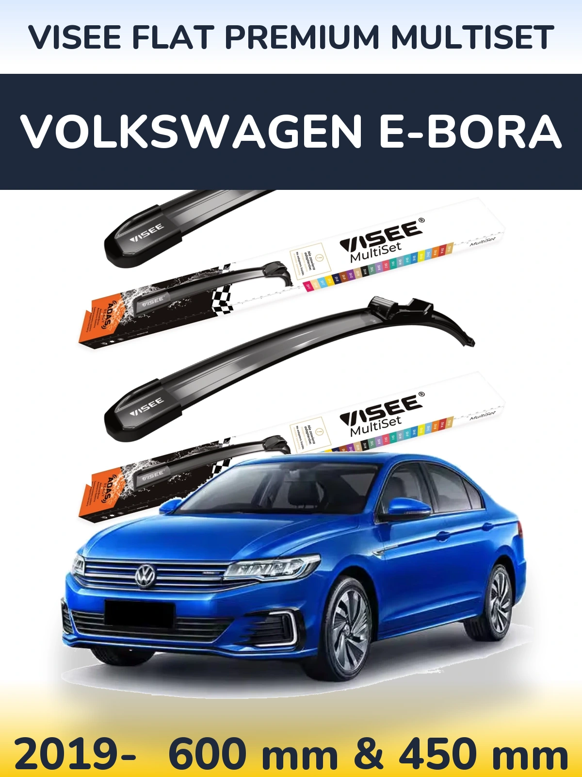 Front wiper blade set VISEE FLAT PREMIUM MultiSet 600 & 450 mm for Volkswagen e-Bora 2019-2026