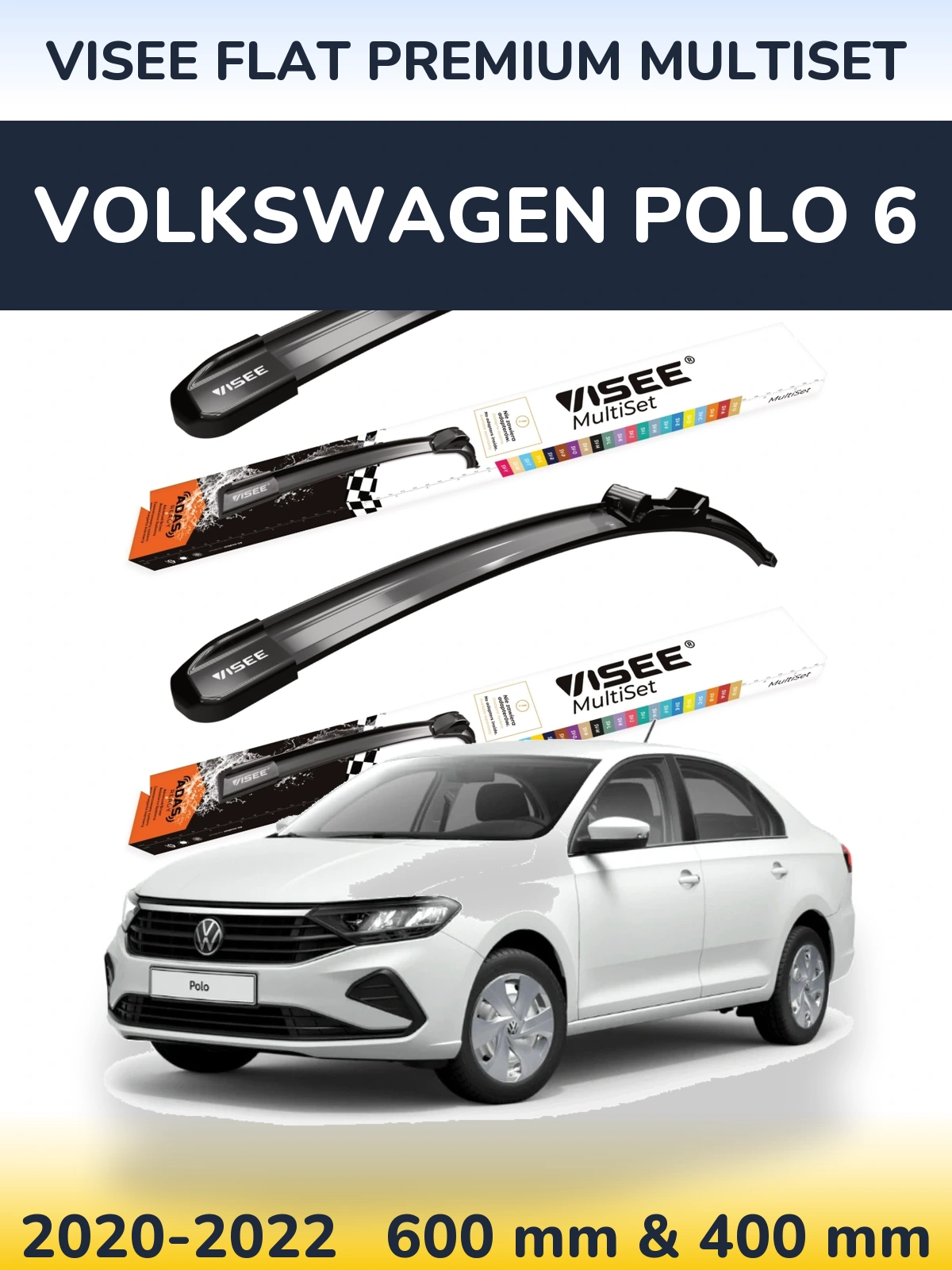 Front wiper blade set VISEE FLAT PREMIUM MultiSet 600 & 400 mm for Volkswagen Polo 6 2020-2022