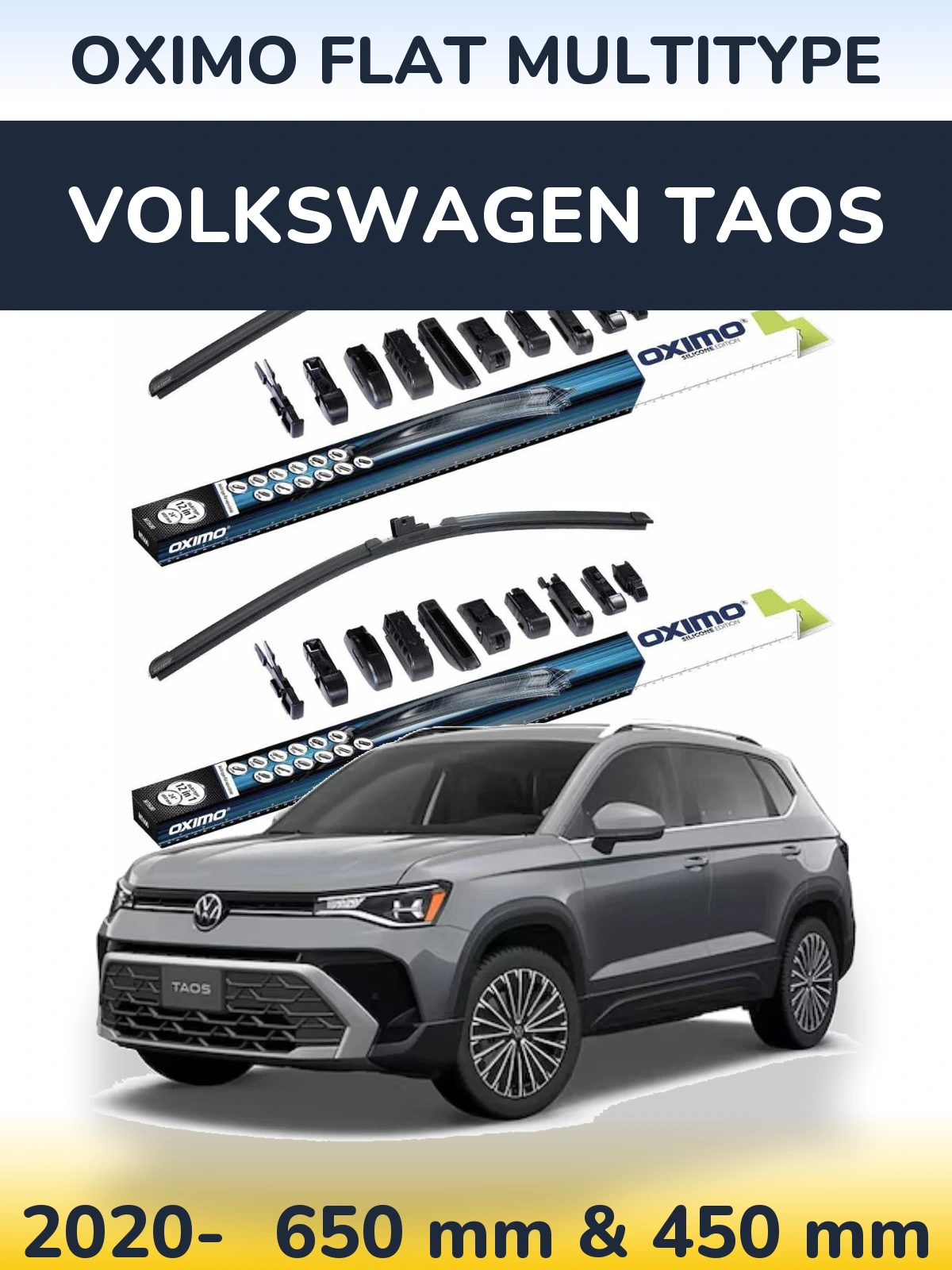 Front wiper blade set Oximo Flat MultiTypee 650 & 450 mm for Volkswagen Taos 2020-2026