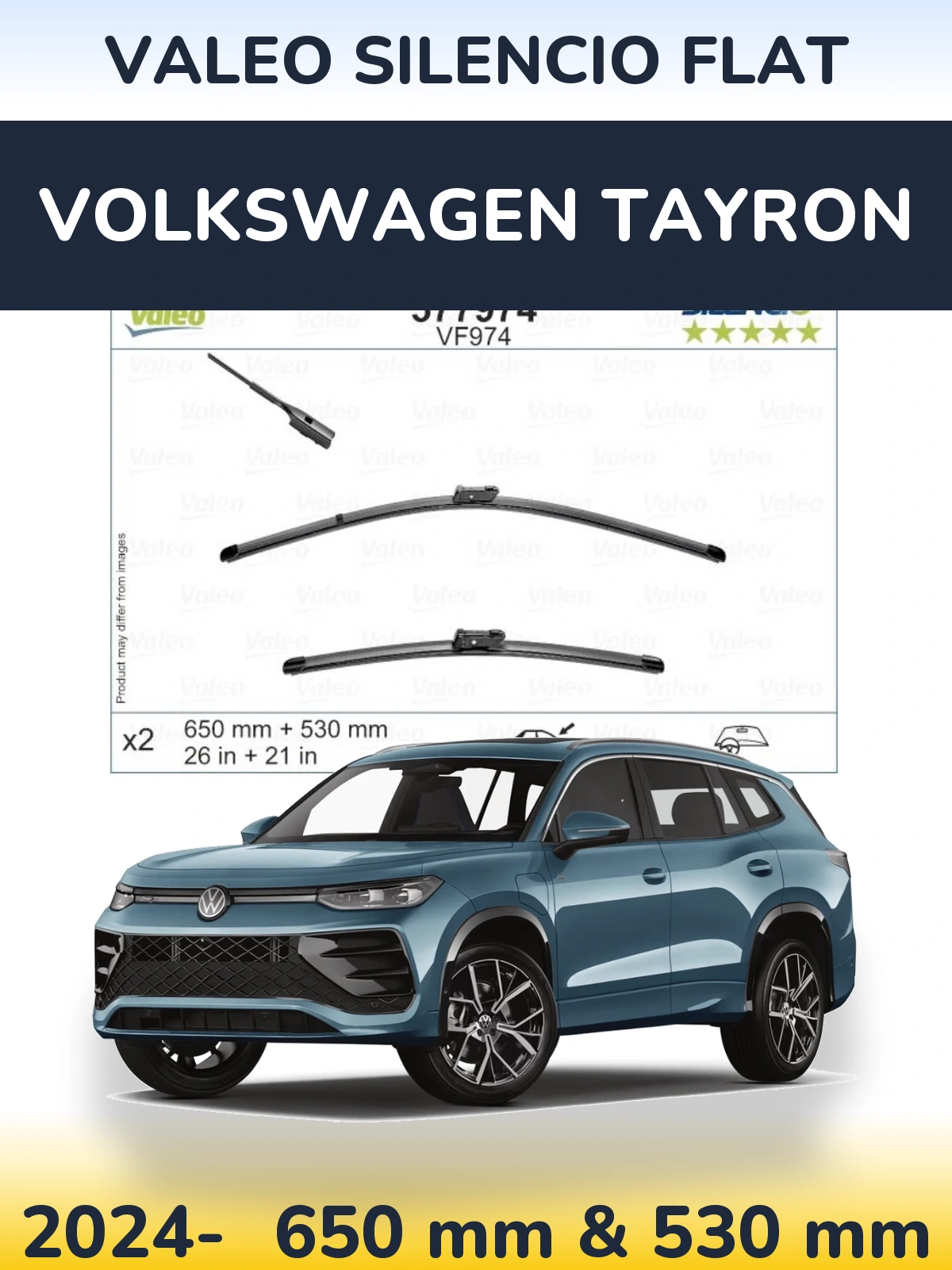Front wiper blade set Valeo Silencio Flat 650 & 530 mm for Volkswagen Tayron 2024-2026
