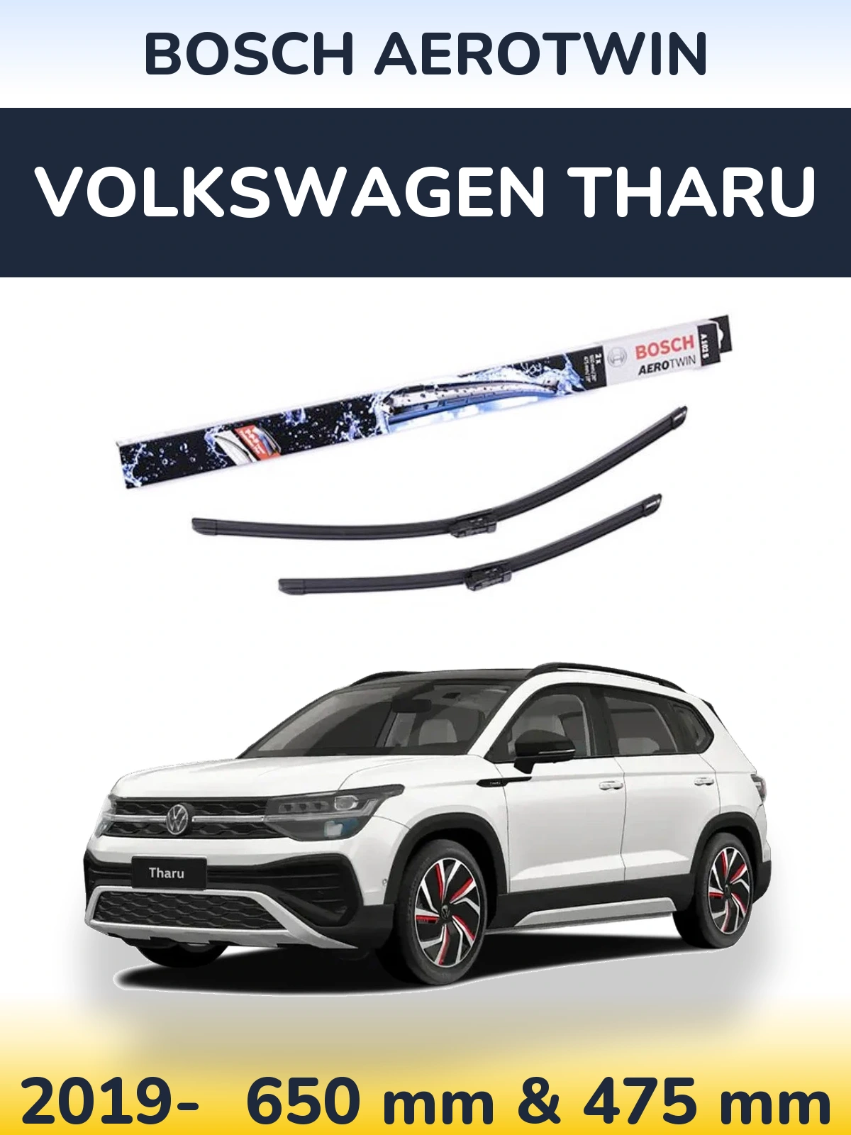 Front wiper blade set BOSCH AeroTwin 650 & 475 mm for Volkswagen Tharu 2019-2026
