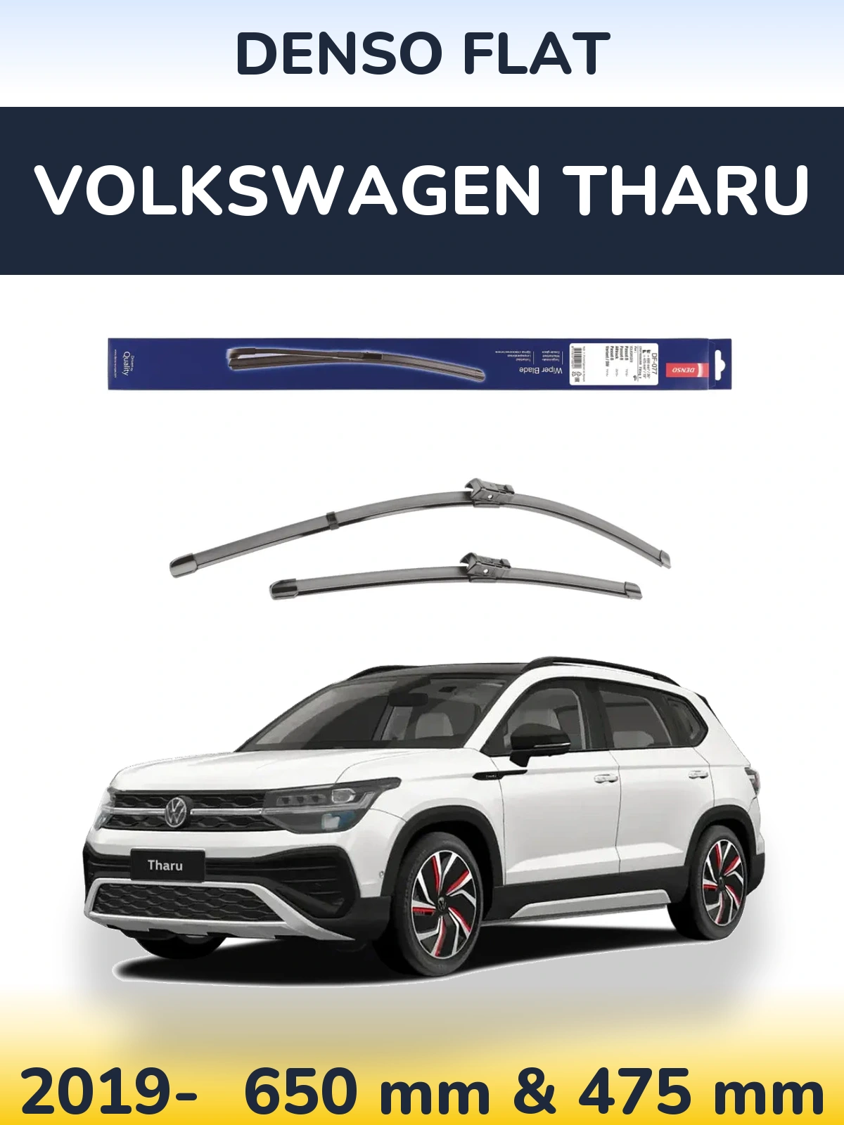 Front wiper blade set Denso Flat 650 & 475 mm for Volkswagen Tharu 2019-2026