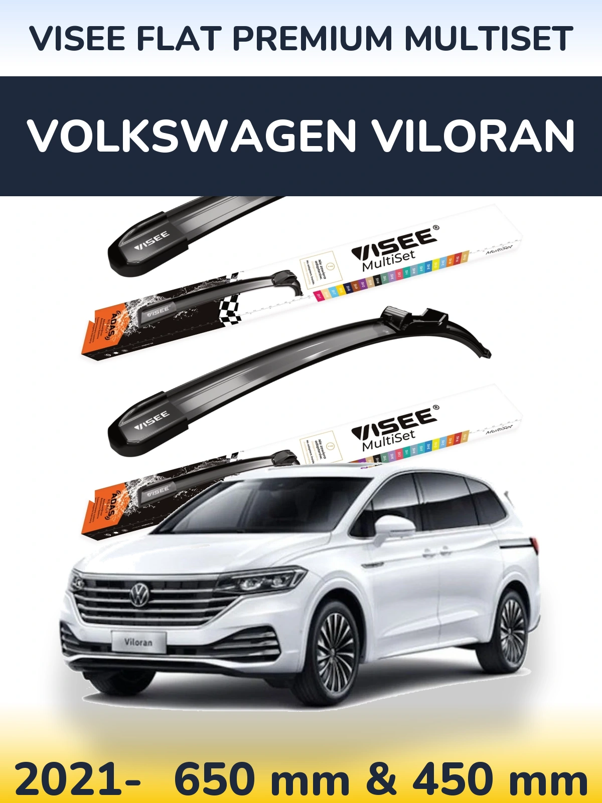 Front wiper blade set VISEE FLAT PREMIUM MultiSet 650 & 450 mm for Volkswagen Viloran 2021-2026