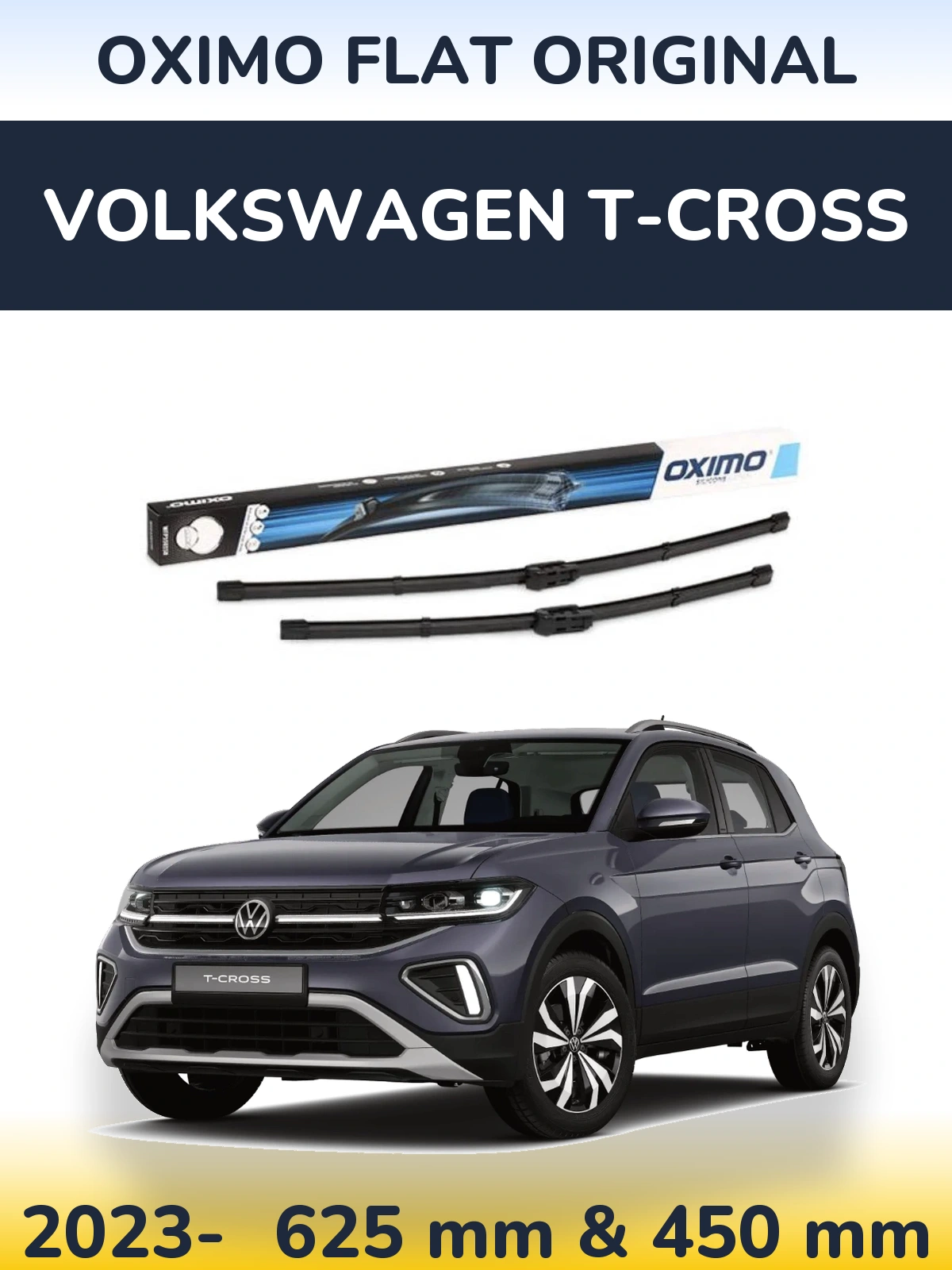 Комплект передніх щіток Oximo Flat Original 600 & 450 мм для Volkswagen T-Cross 2023-2026