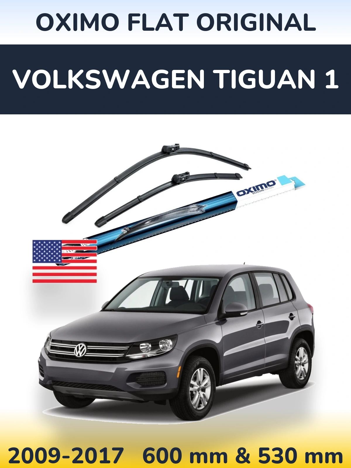 Front wiper blade set Oximo Flat Original 600 & 500 mm for Volkswagen Tiguan 1 2009-2017