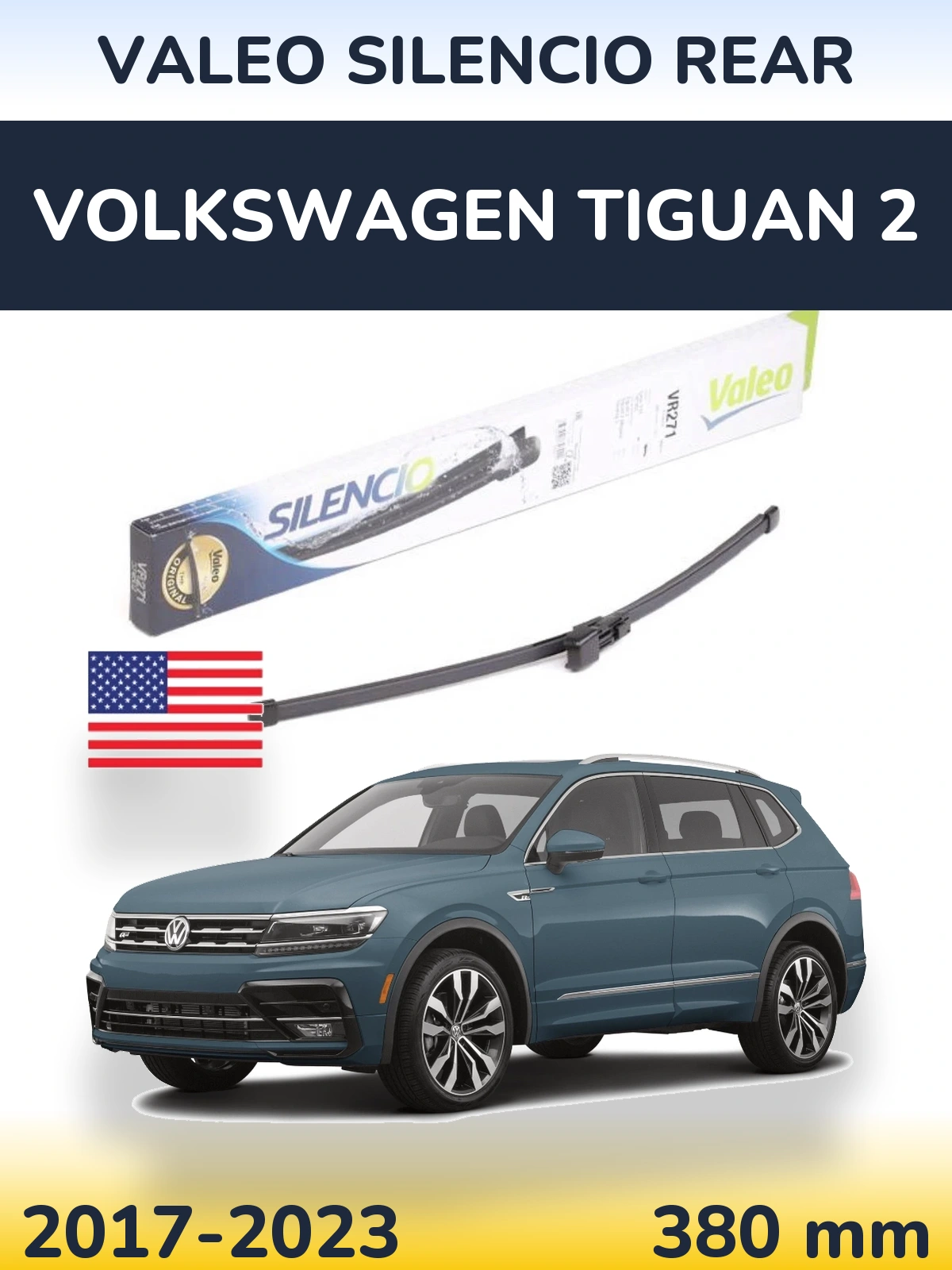 Rear wiper blade Valeo Silencio Rear 380 mm for Volkswagen Tiguan 2 2017-2023